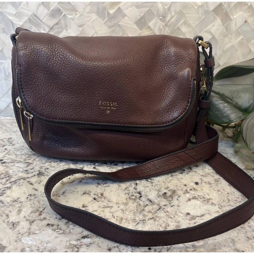 FOSSIL Preston Leather Pocket Flap Expandable Crossbody Purse Bag Gold
